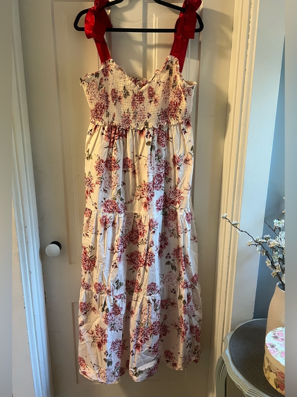 Altar'd State Cream Dress with Red Floral Accents
